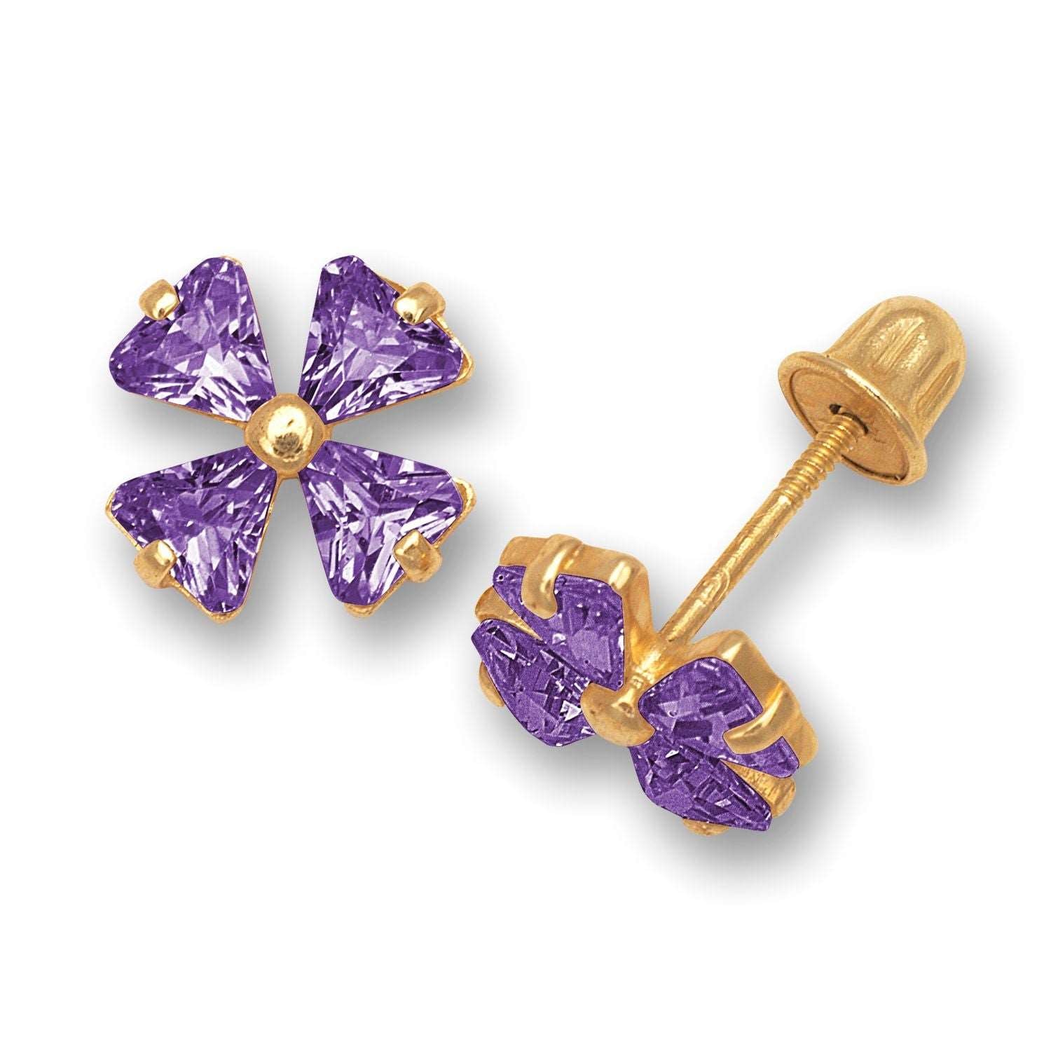 14K Solid Gold Stud Flower Zircon Earrings - BEYOND