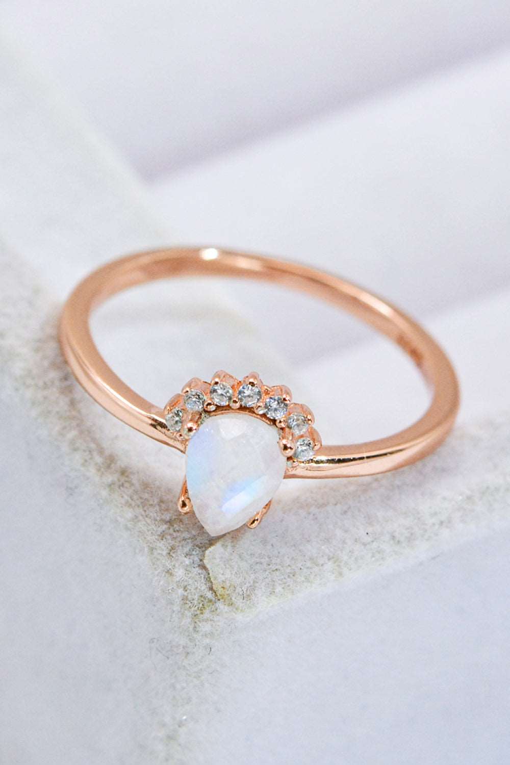 18K Rose Gold-Plated Pear Shape Natural Moonstone Ring - BEYOND