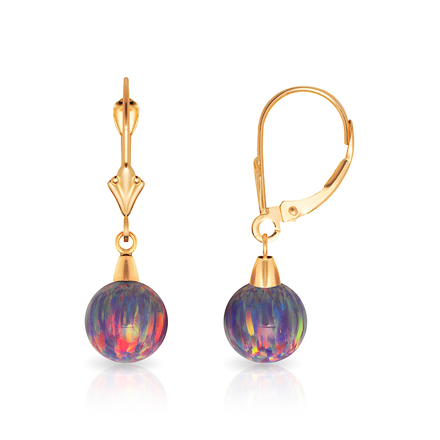 Minimalist 14K Solid Gold Purple Opal Drop Earrings