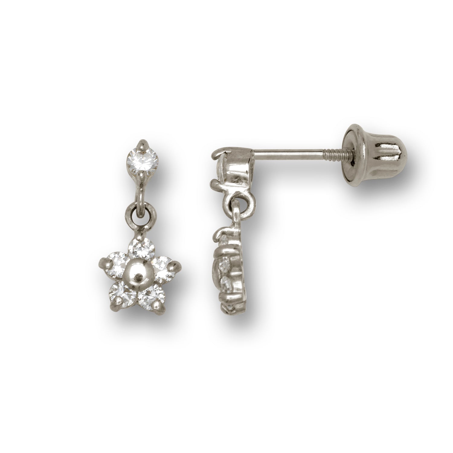 14K Gold CZ Flower Drop Stud Earrings - BEYOND