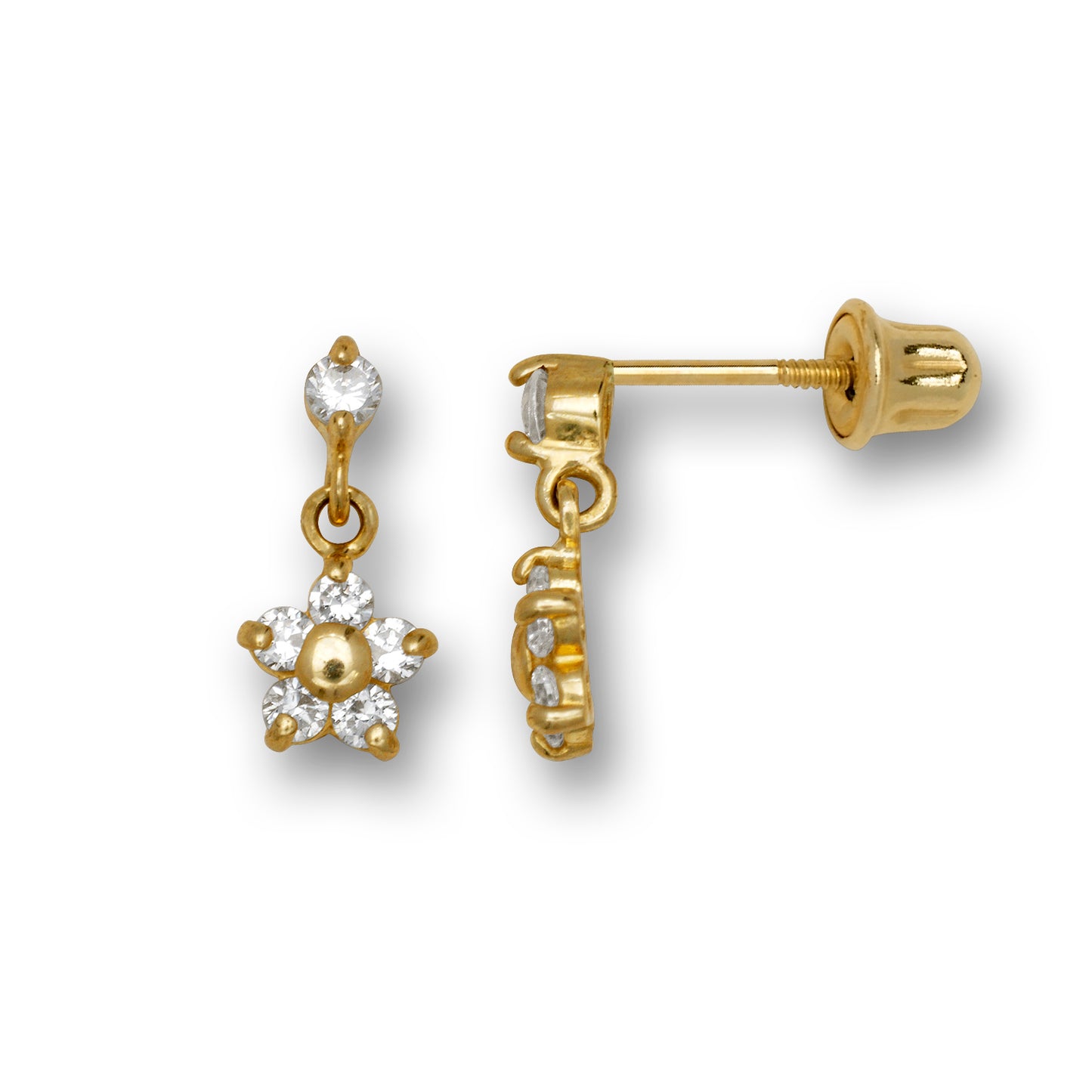 14K Gold CZ Flower Drop Stud Earrings - BEYOND