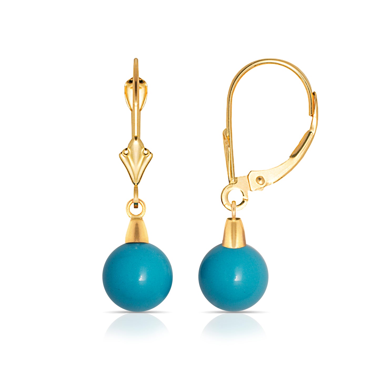 Turquoise 14K Solid Gold Leverback Earrings
