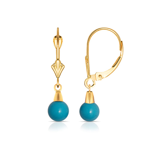 Turquoise 14K Solid Gold Leverback Earrings