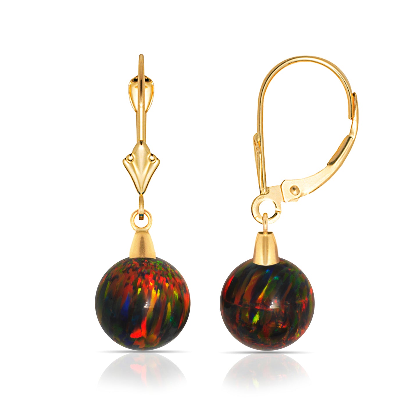 Minimalist 14K Solid Gold Black Opal Drop Earrings
