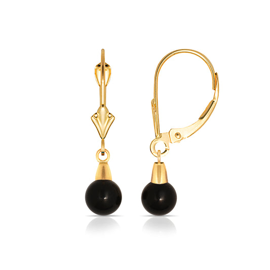 Genuine Onyx 14K Solid Gold Leverback Earrings - BEYOND