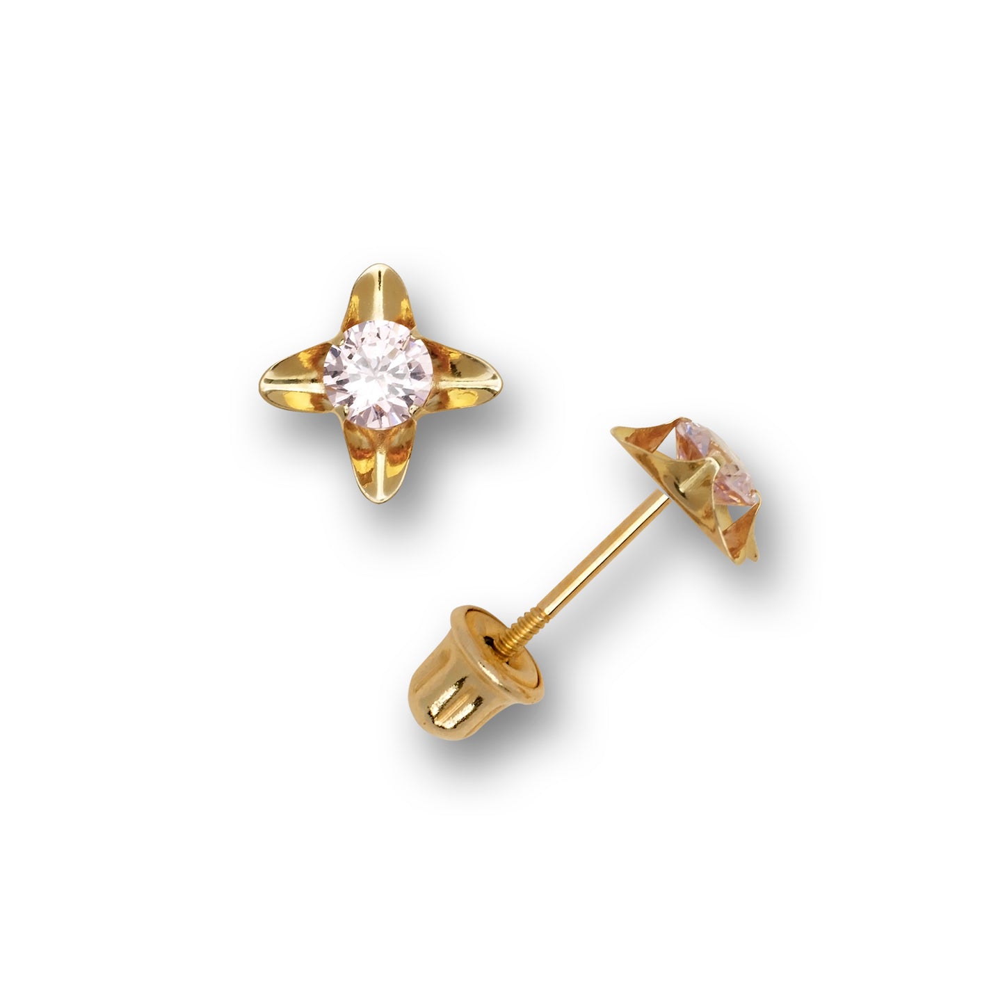 14K Solid Gold Zircon Flower Earrings - BEYOND