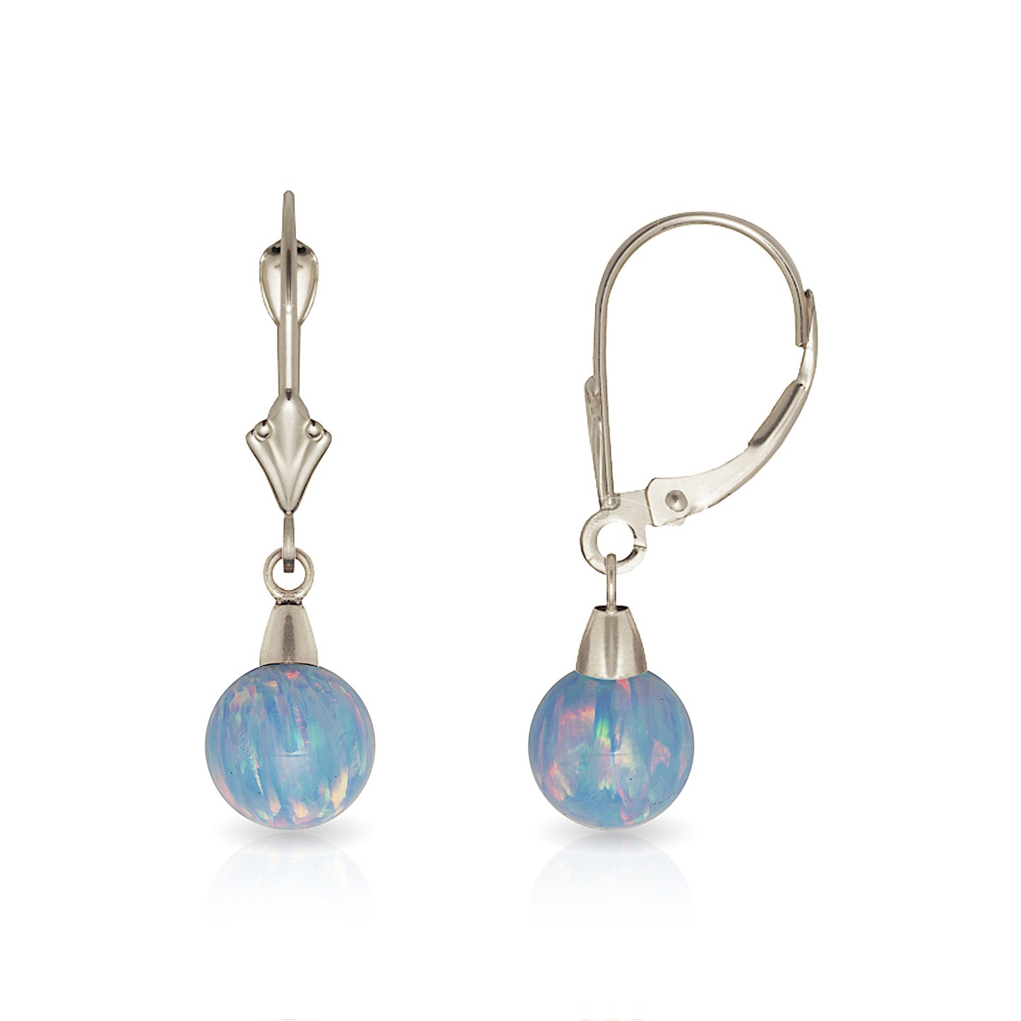 Minimalist 14K Solid Gold Light Blue Opal Drop Earrings