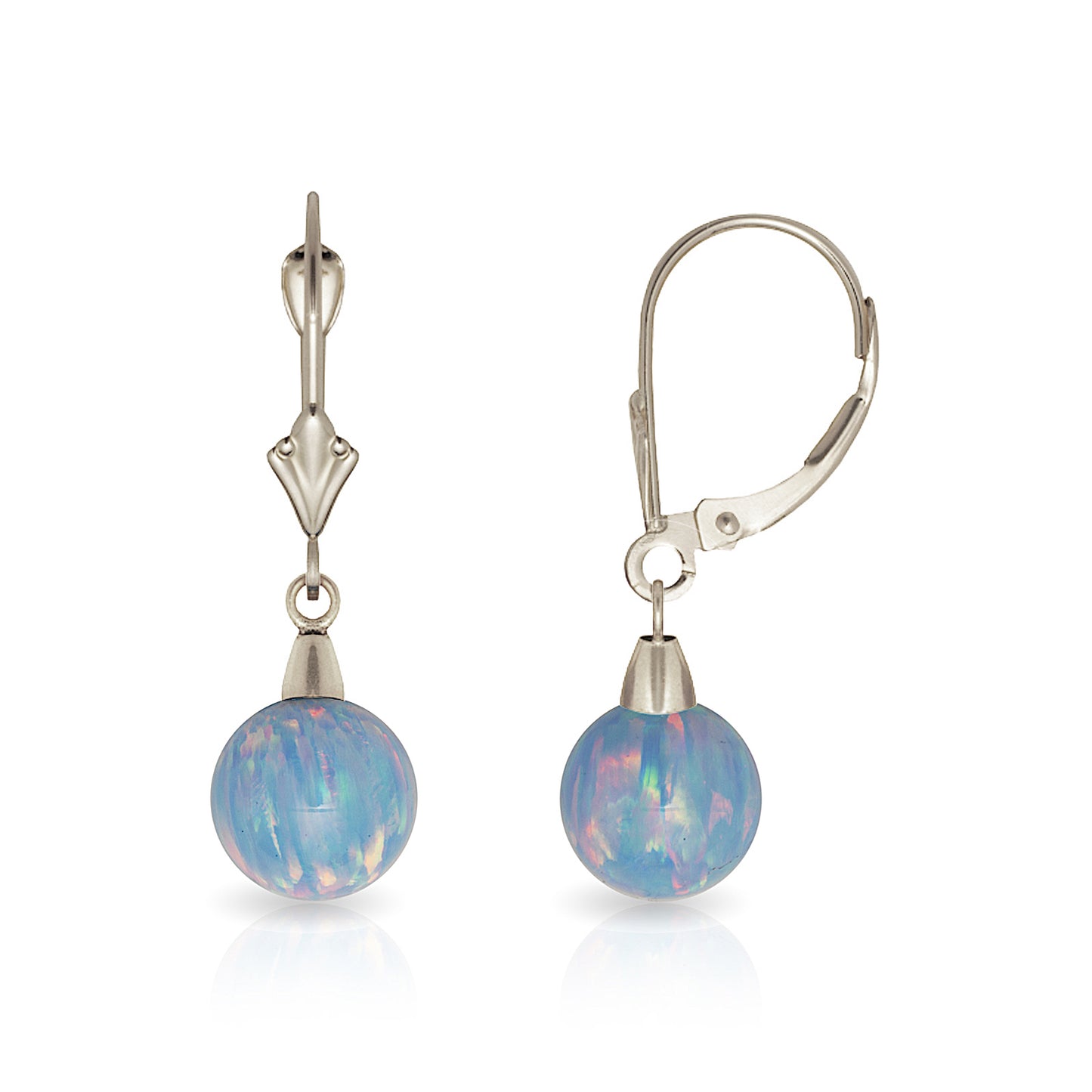 Minimalist 14K Solid Gold Light Blue Opal Drop Earrings