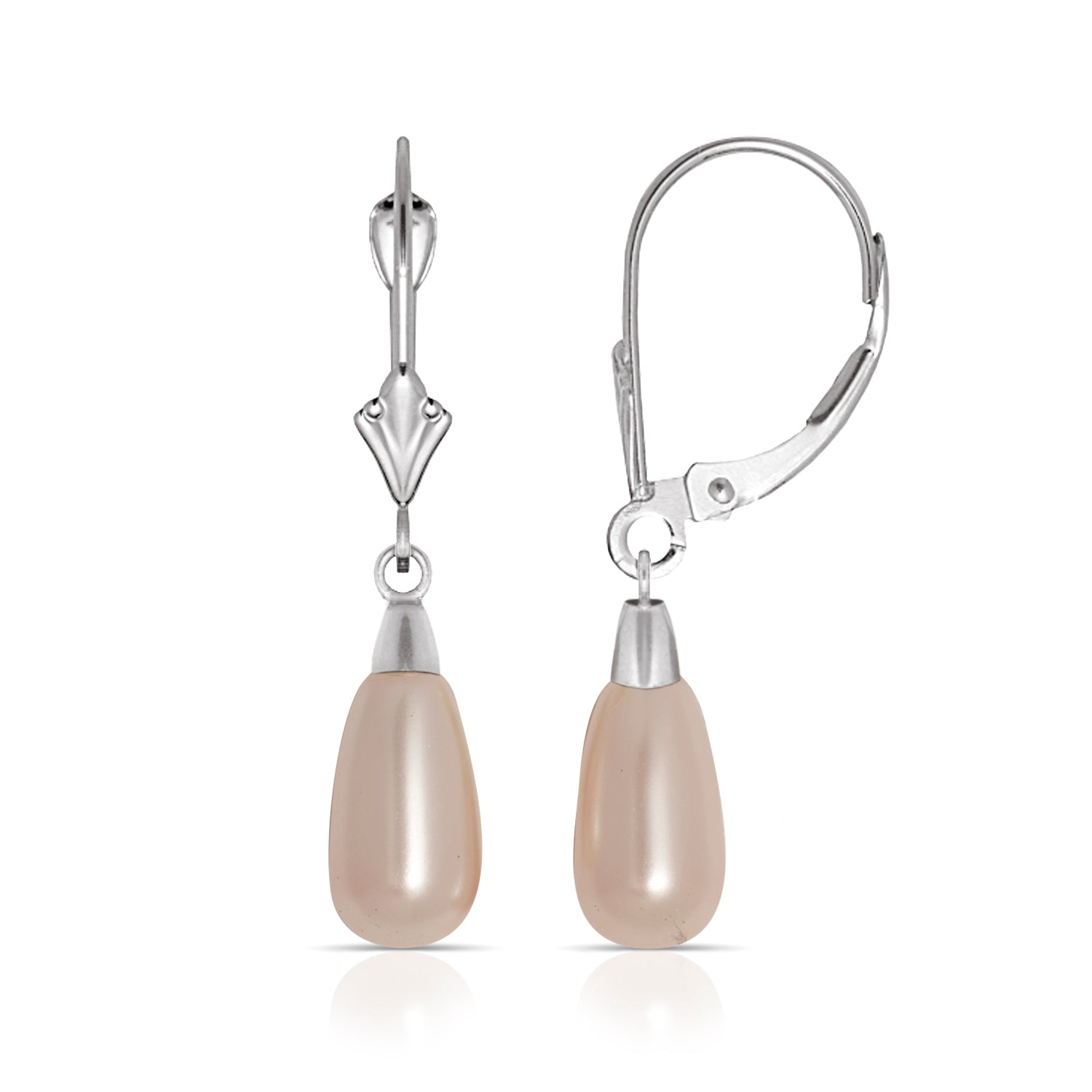 14K White Gold Pearl Leverback Earrings - BEYOND