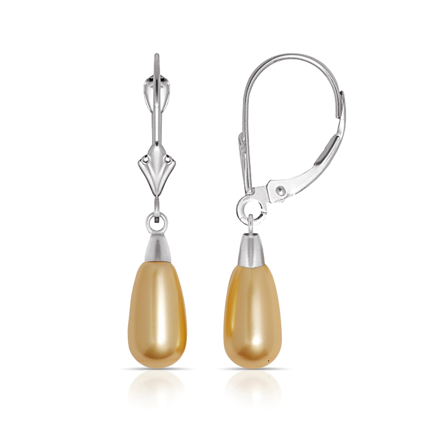 14K White Gold Pearl Leverback Earrings - BEYOND