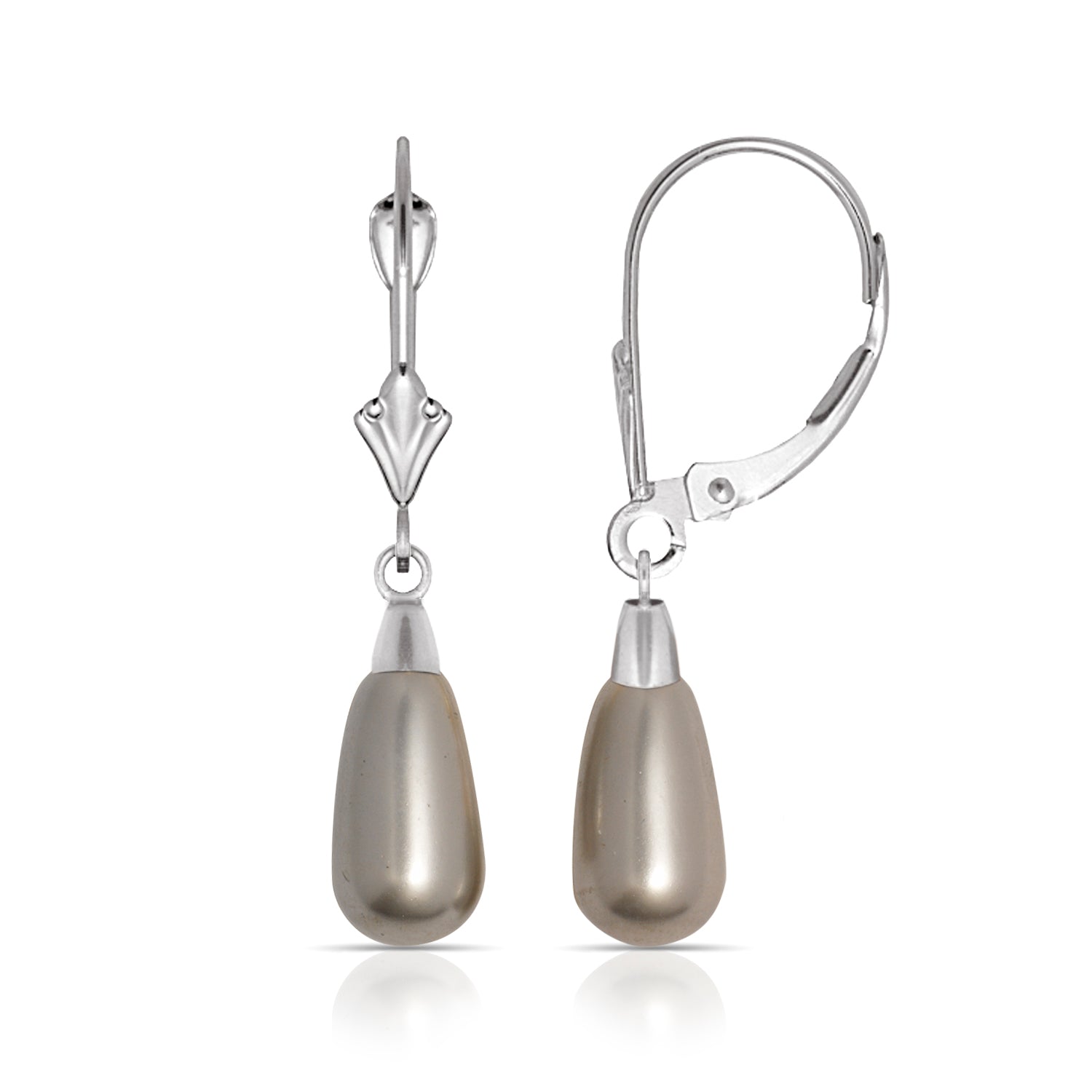 14K White Gold Pearl Leverback Earrings - BEYOND