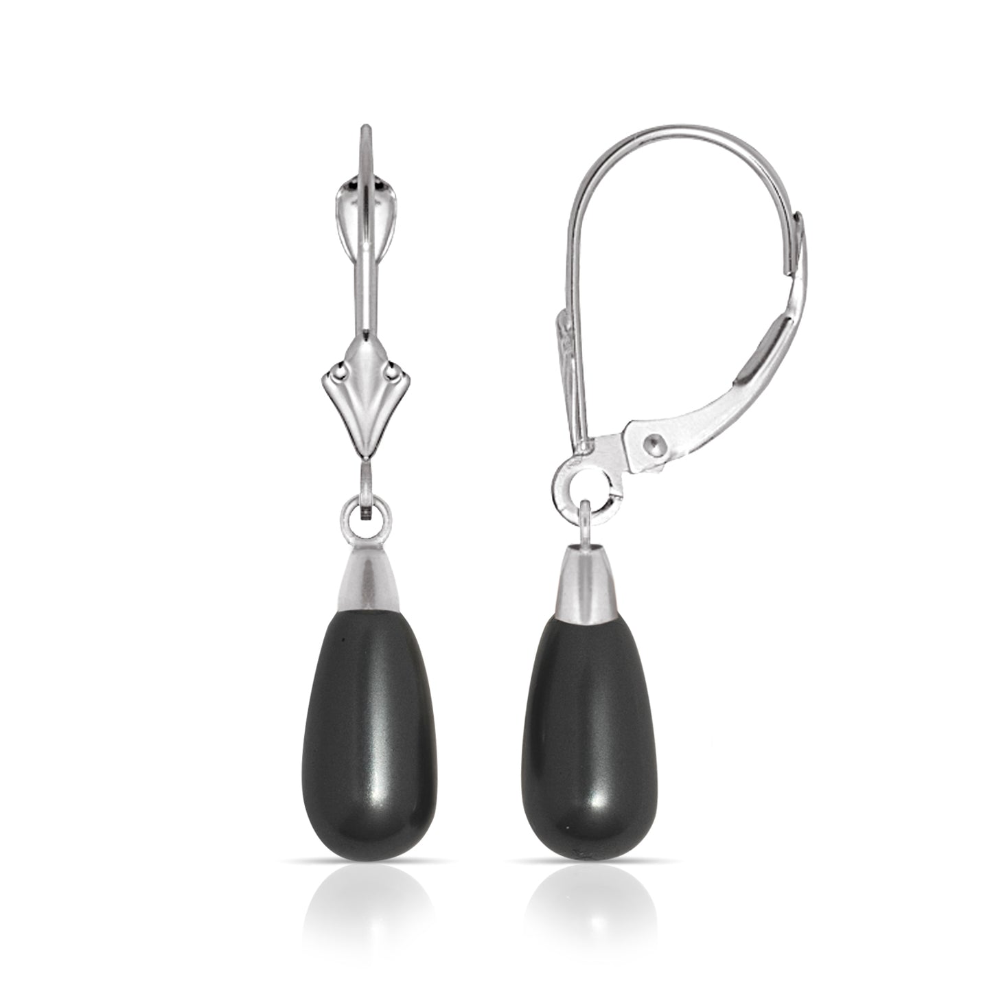 14K White Gold Pearl Leverback Earrings - BEYOND