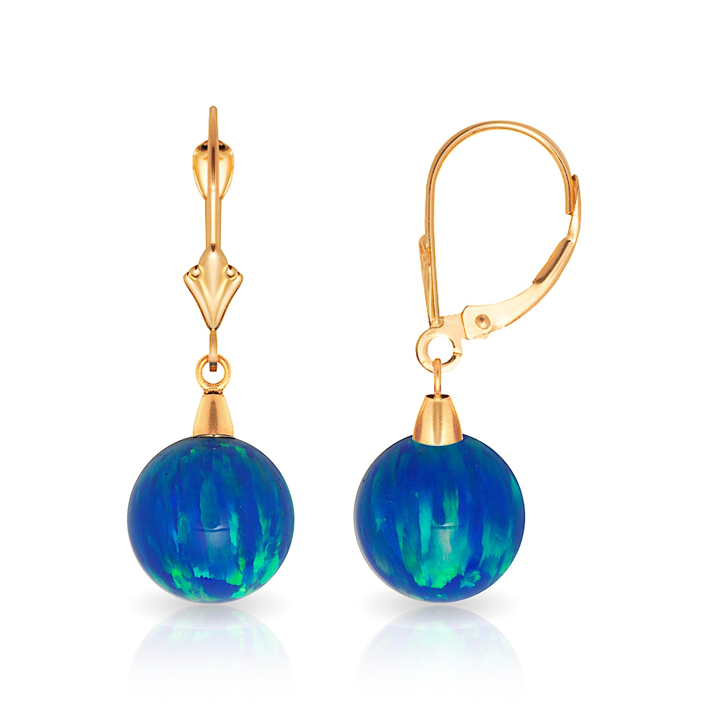 Minimalist 14K Solid Gold Blue Opal Drop Earrings