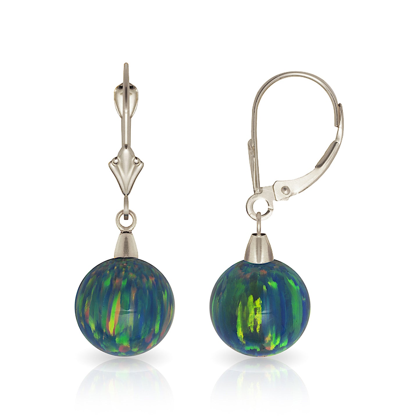 Minimalist 14K Solid Gold Green-Blue Opal Drop Earrings