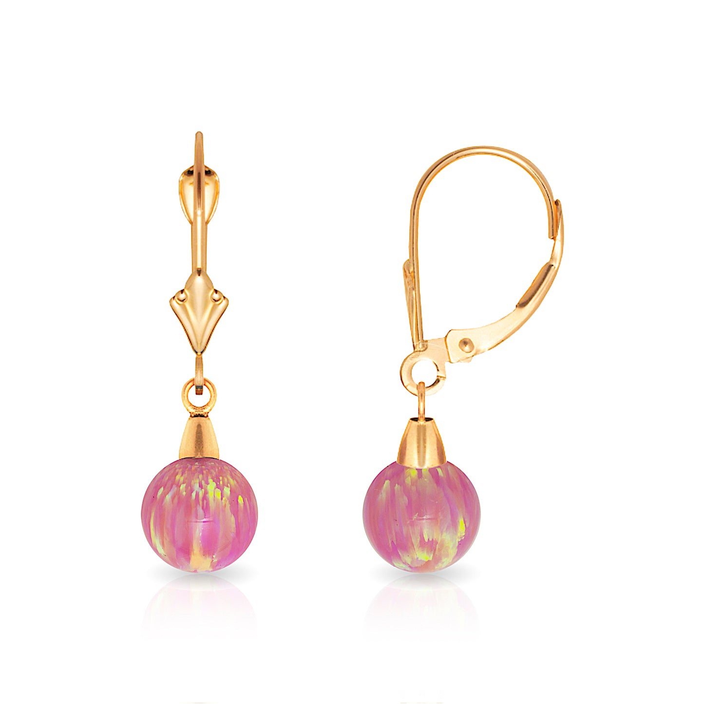 Minimalist 14K Solid Gold Pink Opal Drop Earrings