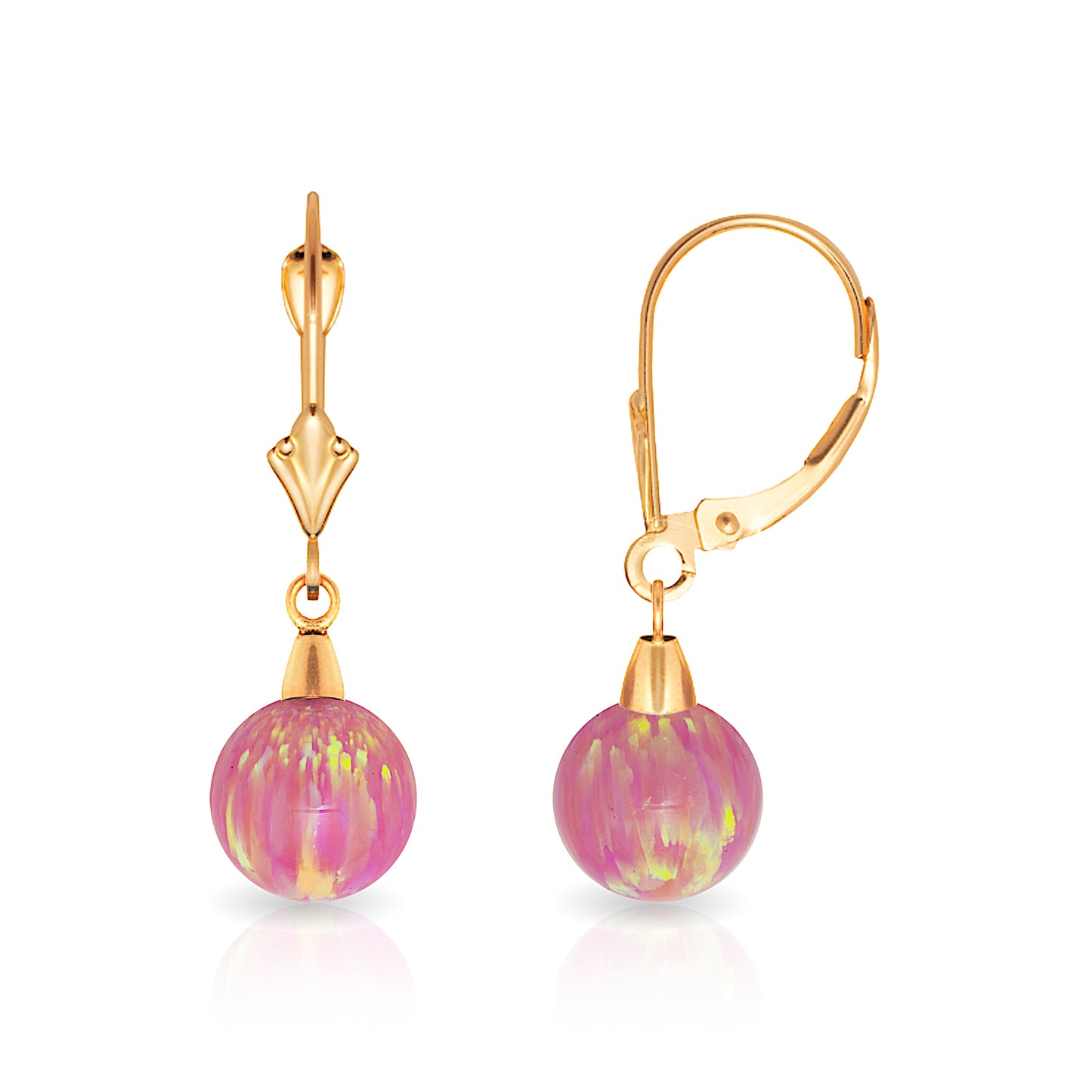 Minimalist 14K Solid Gold Pink Opal Drop Earrings