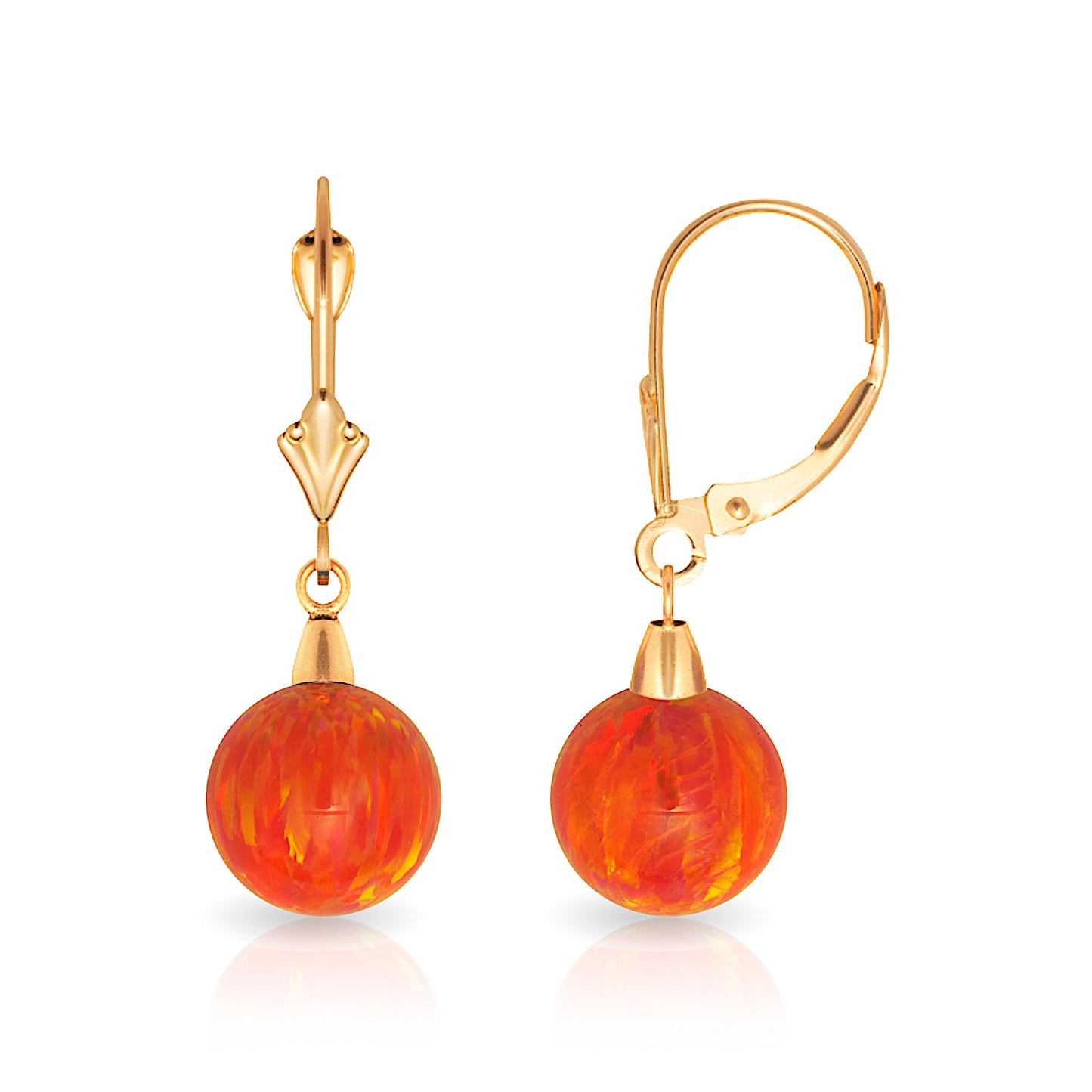 Minimalist 14K Solid Gold Orange Opal Drop Earrings