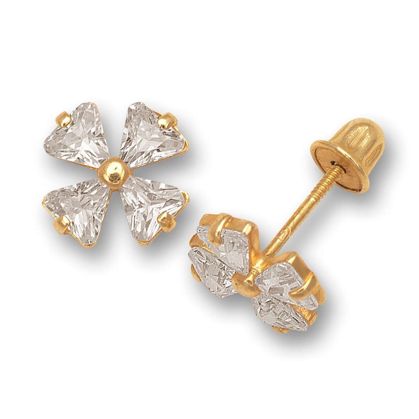 14K Solid Gold Stud Flower Zircon Earrings - BEYOND