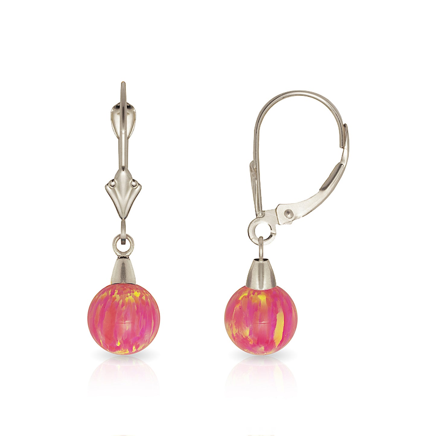 Minimalist 14K Solid Gold Bright Pink Opal Drop Earrings