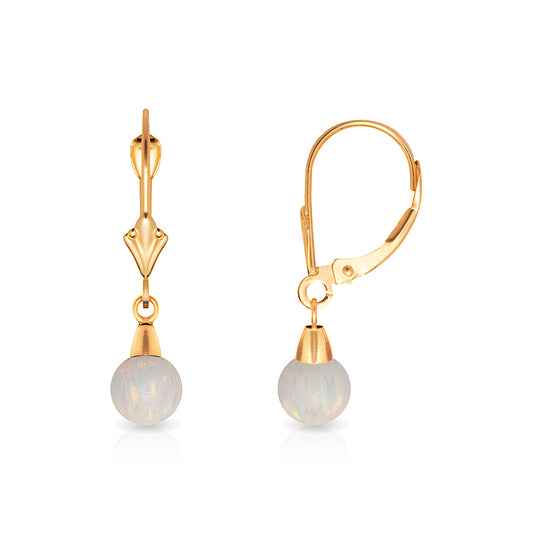 Minimalist 14K Gold White Opal Drop Earrings