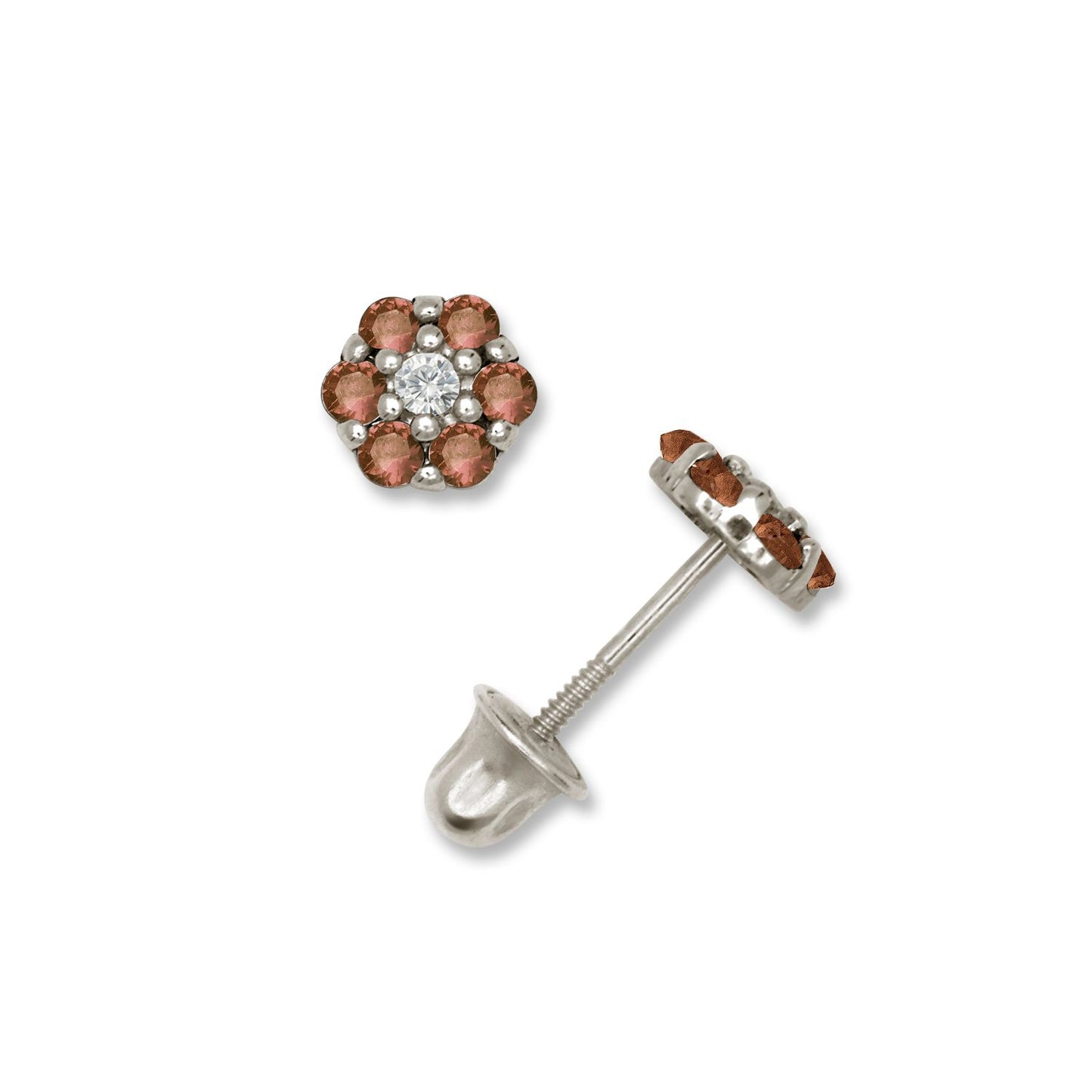 Solid Gold Stud Flower Zircon Earrings 925 Sterling Silver Rhodium Plated Flower Stud Earring