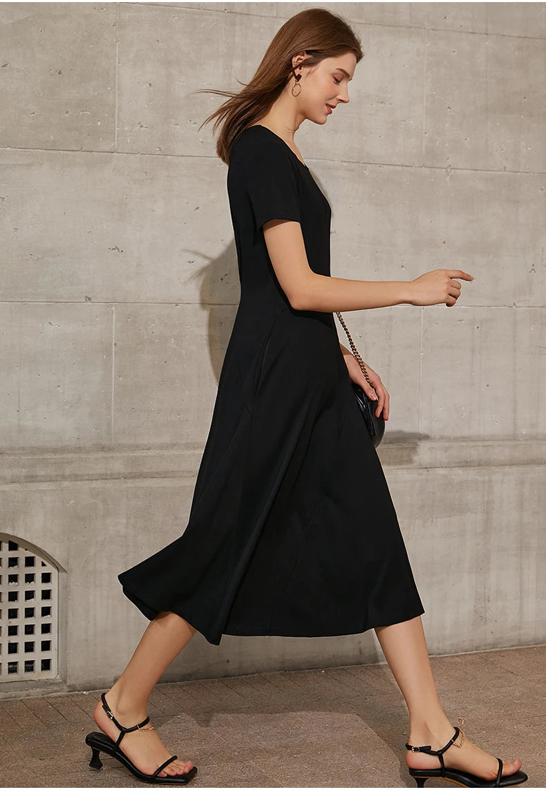 Minimalism Short Sleeve Midi Dress - BEYOND FASHION