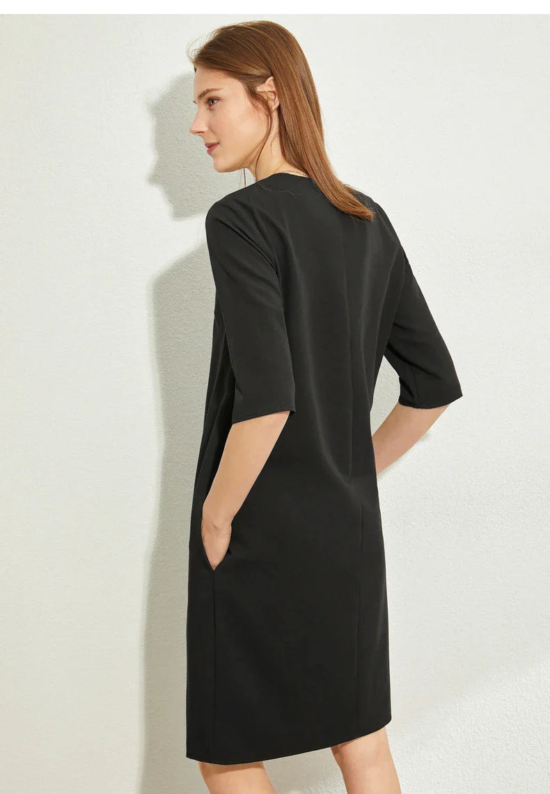 Black Minimalism V-Neck Loose Chiffon Dress