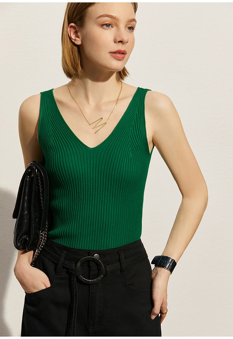 V-Neck Knitted Solid Camisole Top