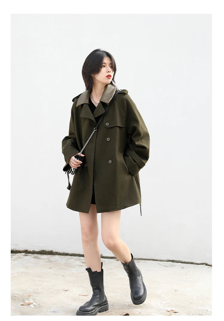 Woolen Solid Color Jacket Coat