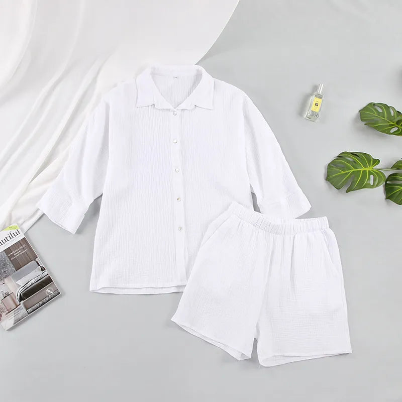Cotton Casual Loungewear Sets - Quarter Sleeve Tops And Shorts - BEYOND