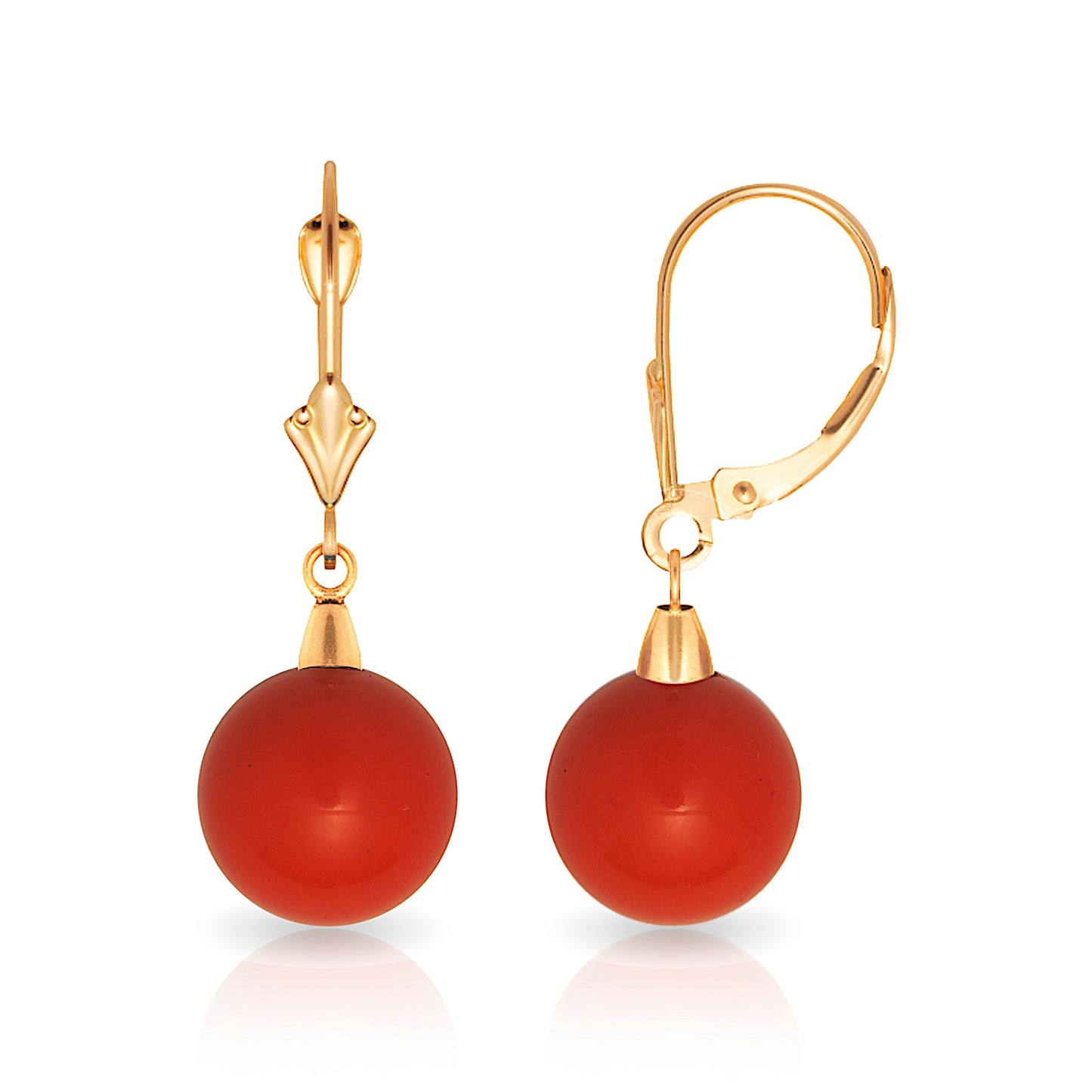 Coral 14K Solid Gold Leverback Earrings