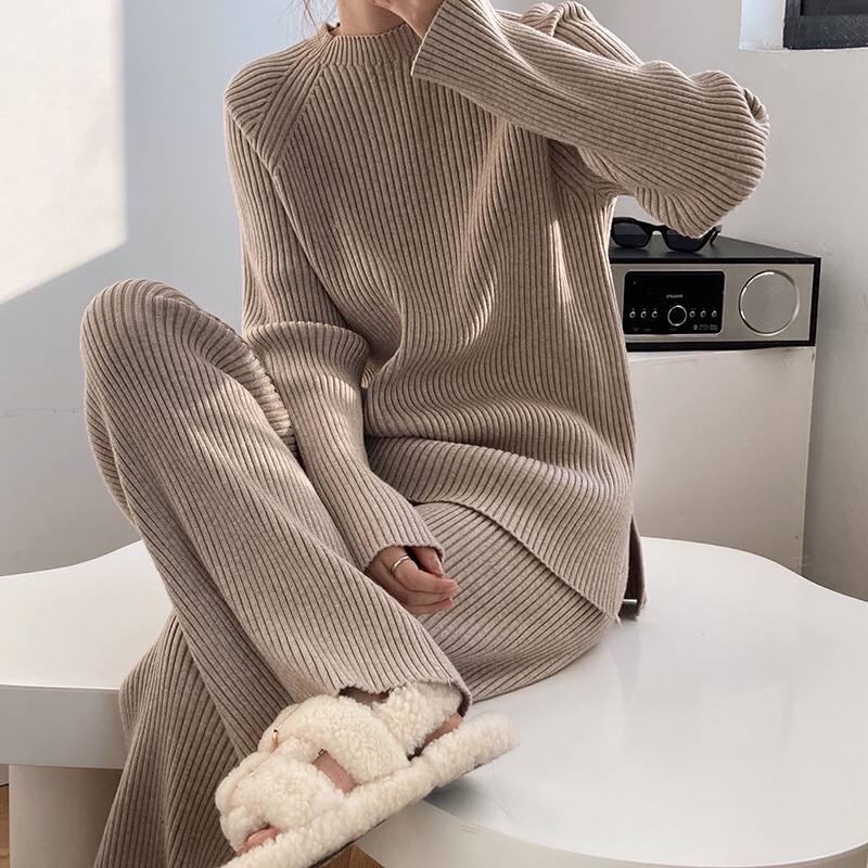 Cozy & Comfortable Ribbed Knit Sweater and Pants Set - BEYOND