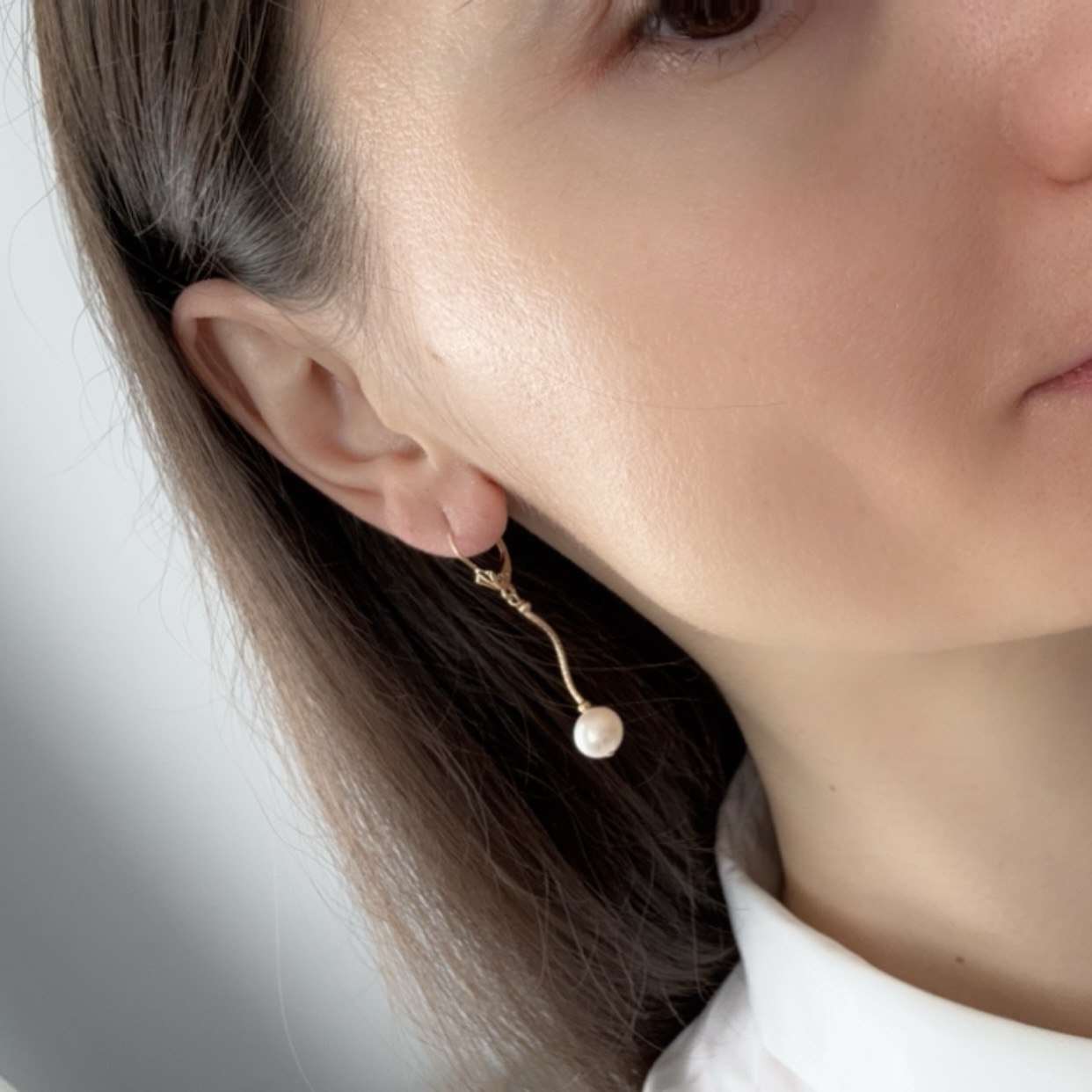 14K Gold Pearl Lever-Back Drop Earrings