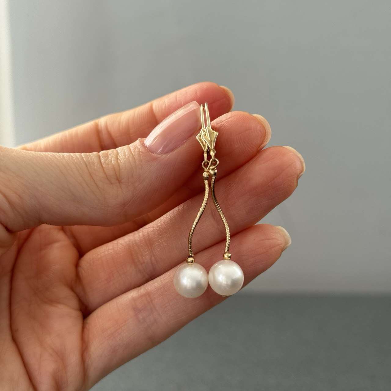 14K Gold Pearl Lever-Back Drop Earrings