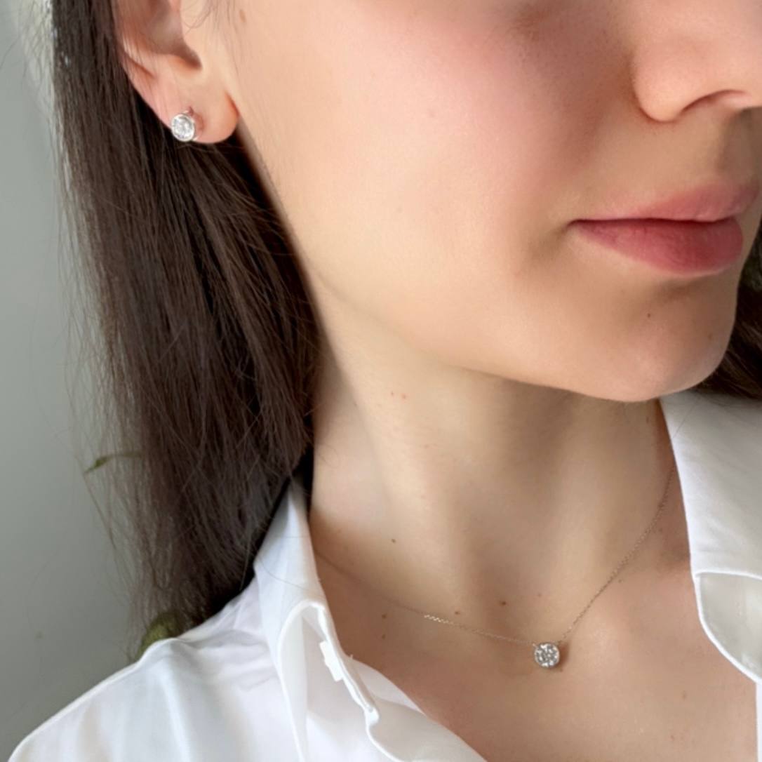 14K Gold, Moissanite Stud Earrings And Necklace with Moissanite Set