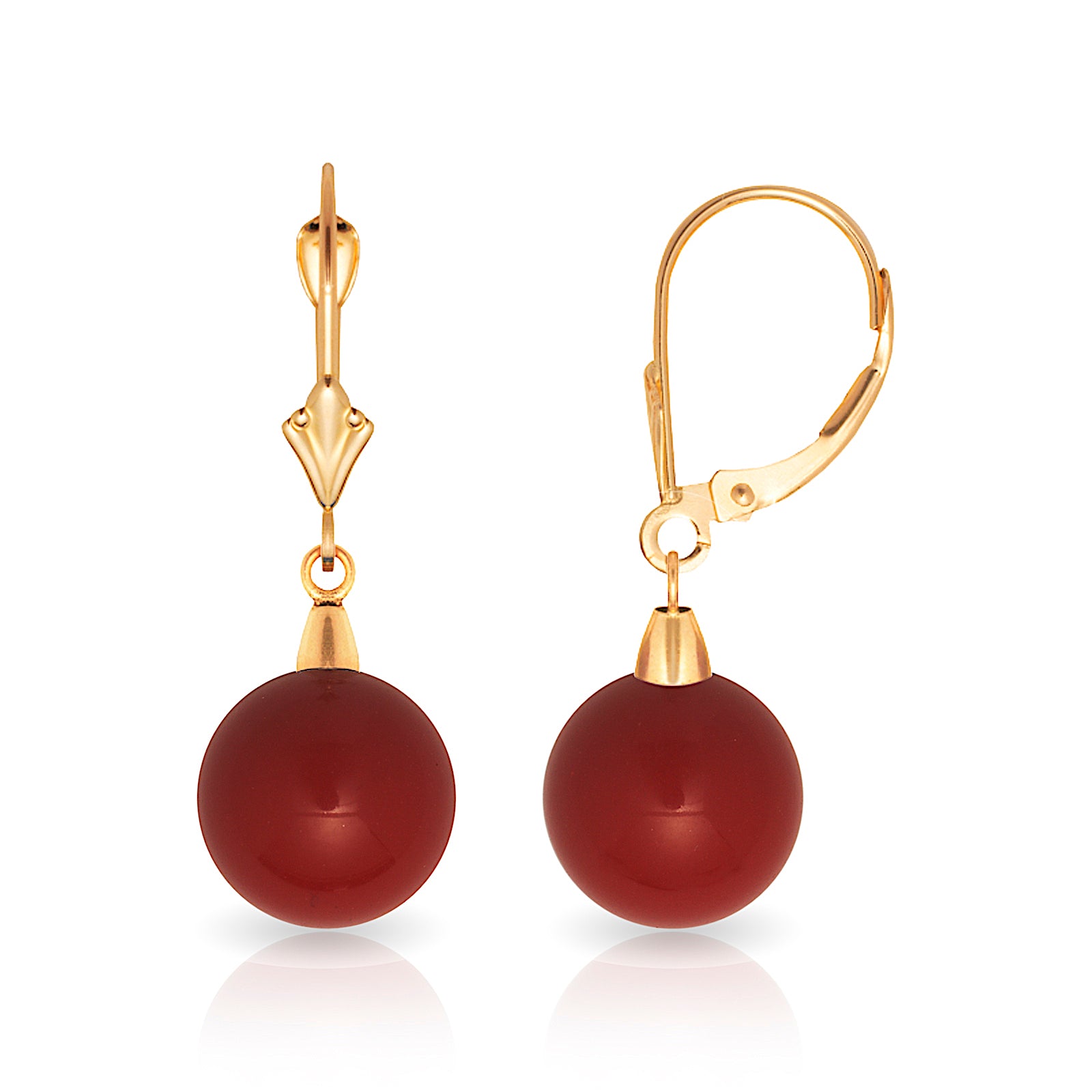 Dark Coral 14K Solid Gold Leverback Earrings - BEYOND