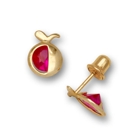 14K Solid Gold Stud Inlaid Zircon Garnet Earrings - BEYOND