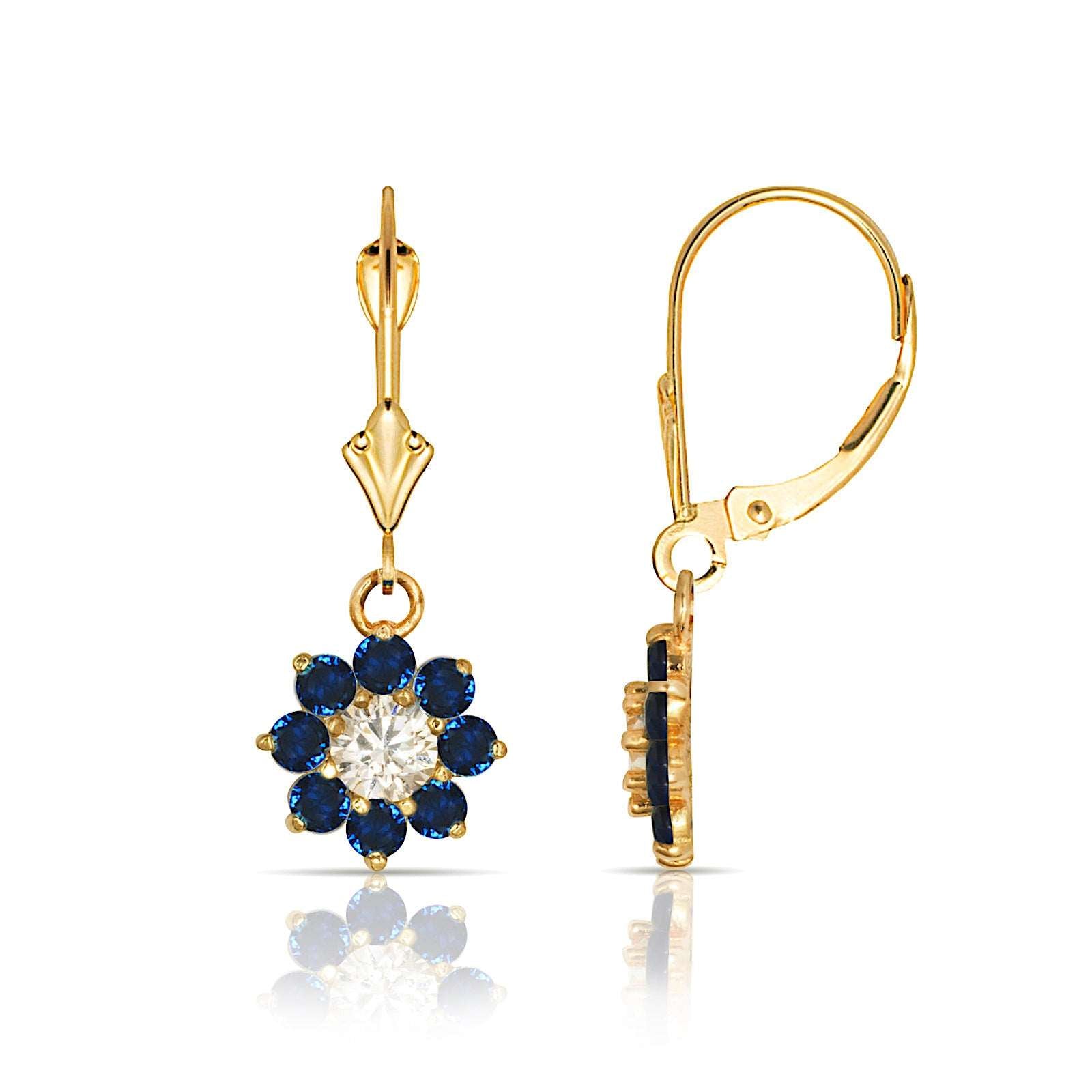 14K Solid Gold Flower Zircon Leverback Earrings - BEYOND