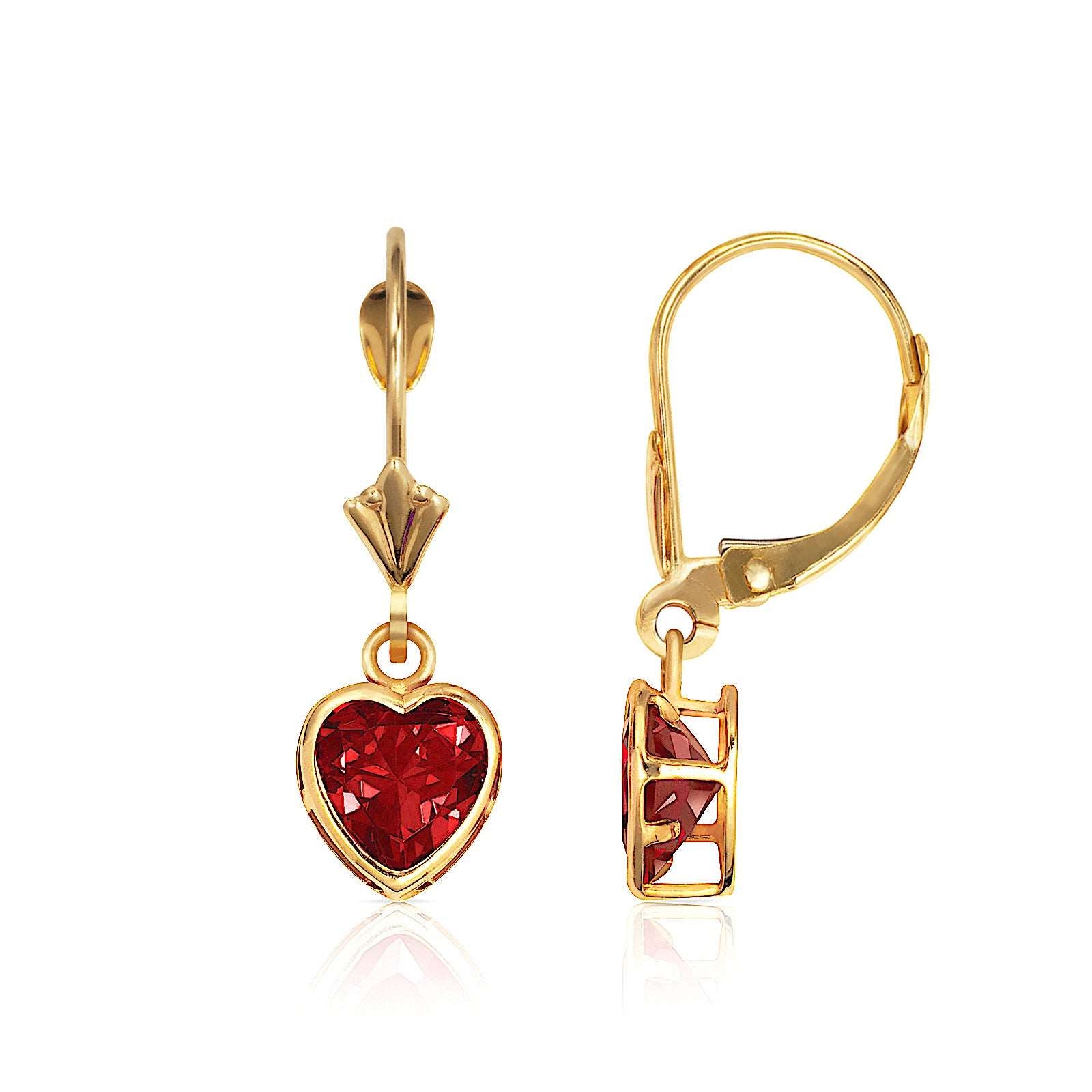 14K Solid Gold Heart Zircon Leverback Earrings - BEYOND