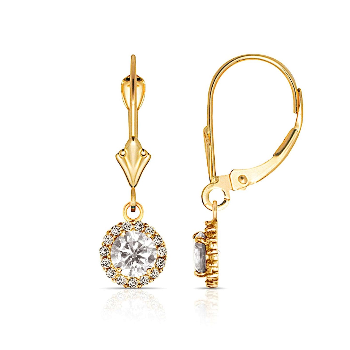 14K Solid Gold Zircon Leverback Earrings