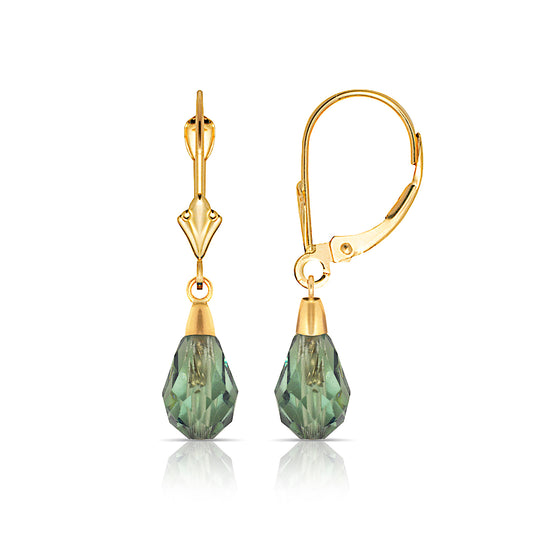 14K Gold Forest Green Crystal Swarovski Lever-Back Drop Earrings - BEYOND