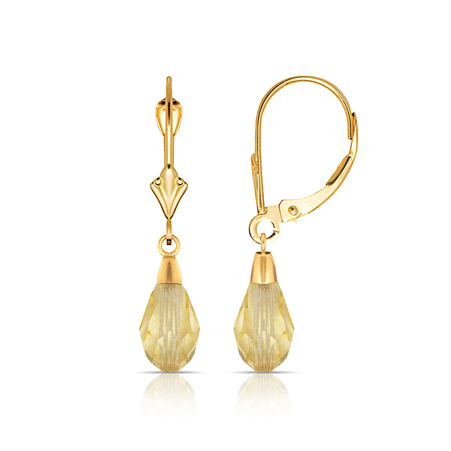 14K Gold Crystal Swarovski Lever-Back Earrings