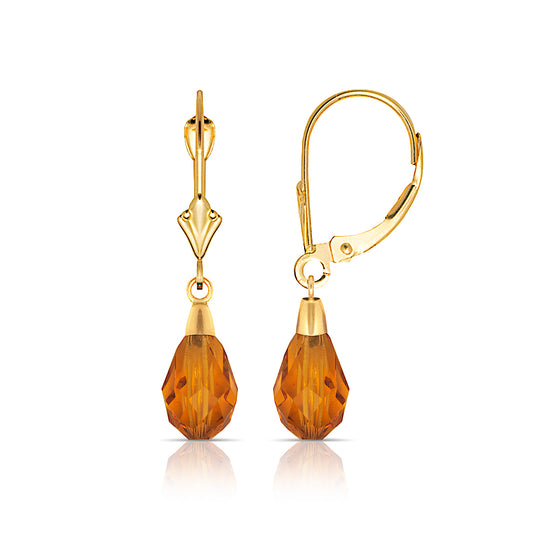 14K Gold Crystal Swarovski Lever-Back Drop Earrings - BEYOND
