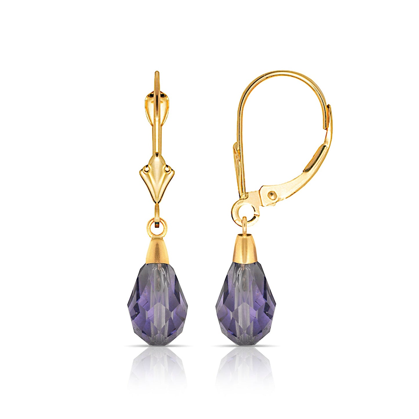 14K Gold Purple Crystal Swarovski Lever-Back Drop Earrings - BEYOND