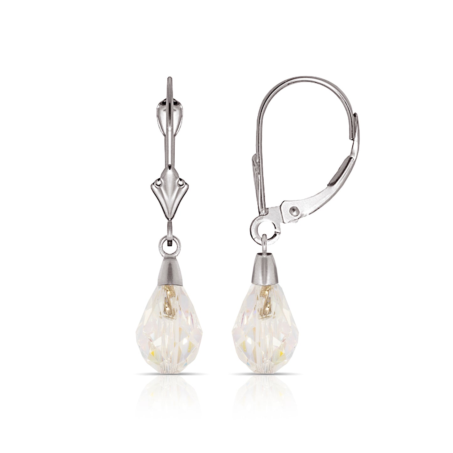 14K Gold White Crystal Swarovski Lever-Back Drop Earrings - BEYOND