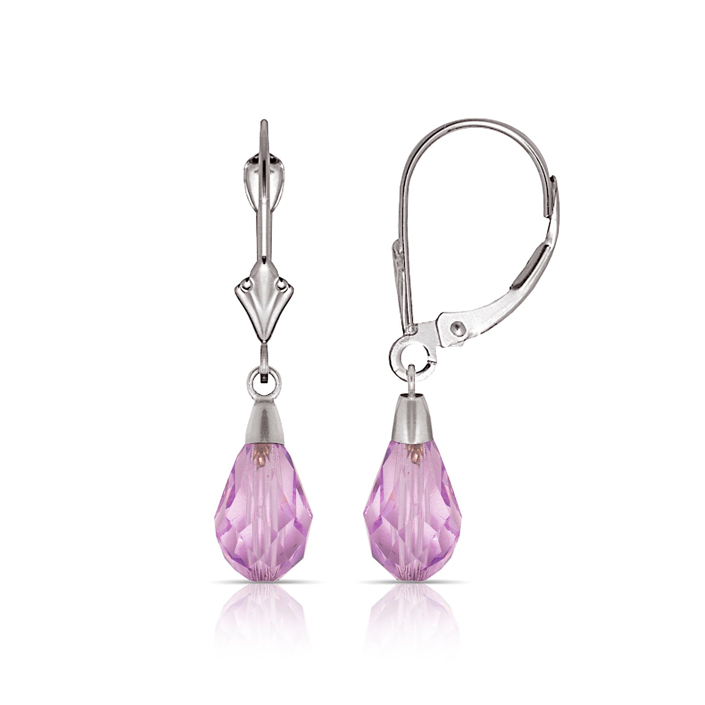 14K Gold Light Purple Crystal Swarovski Lever-Back Drop Earrings - BEYOND
