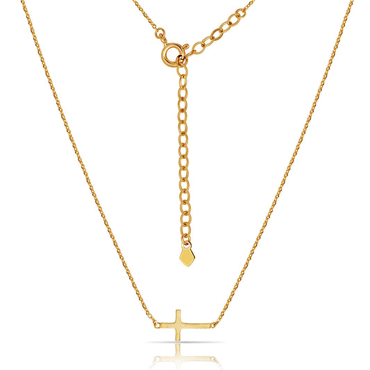 Minimalist 14K Solid Gold Horizontal Cross Necklace