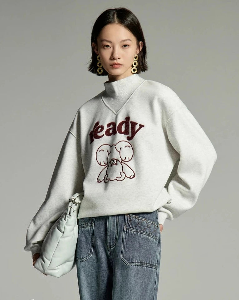 High Collar Embroidery Sweatshirt