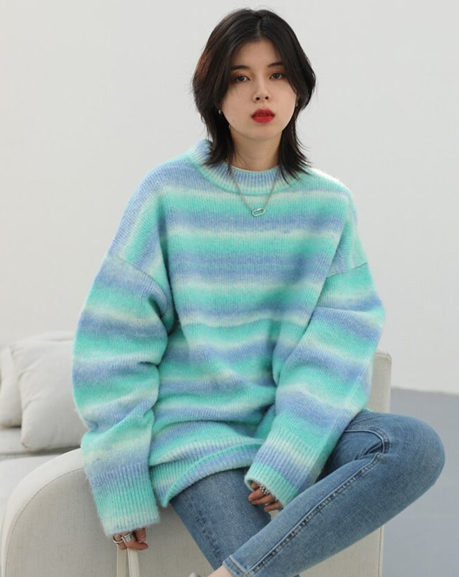 Casual Loose Gradient Stripe Knit Sweater - BEYOND