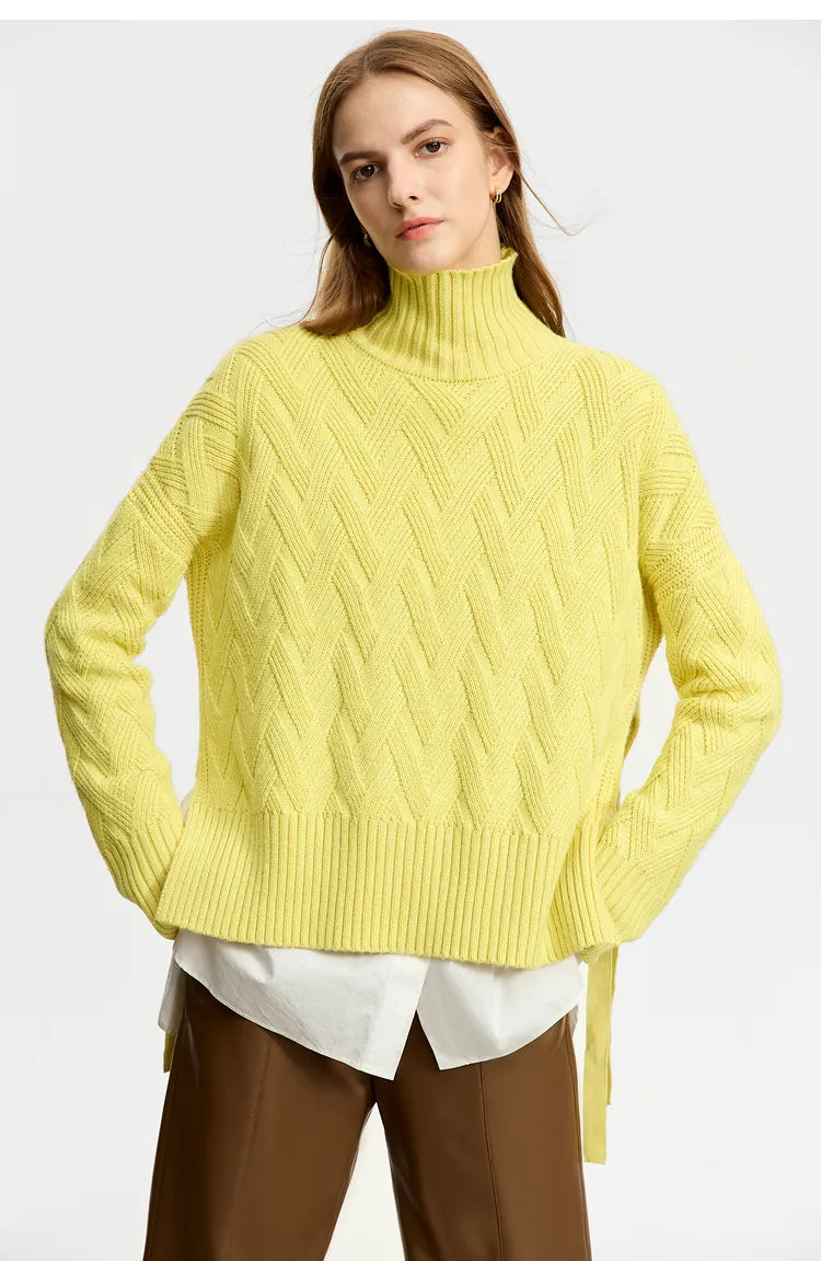 Turtleneck Loose Lace-Up Sweater